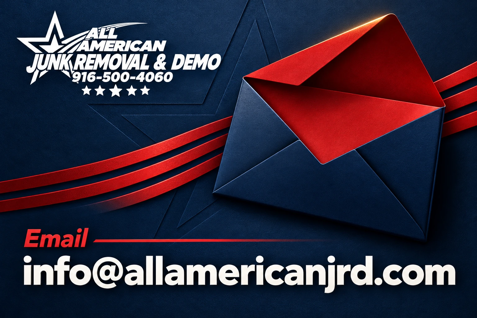 Email All American Junk Removal and Demo at info@allamericanjrd.com