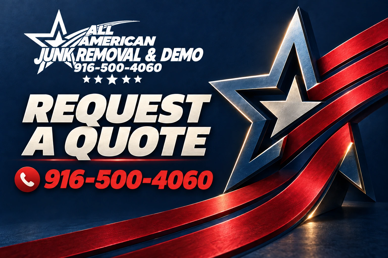 All American Junk Removal and Demo quote graphic with phone number 916-500-4060