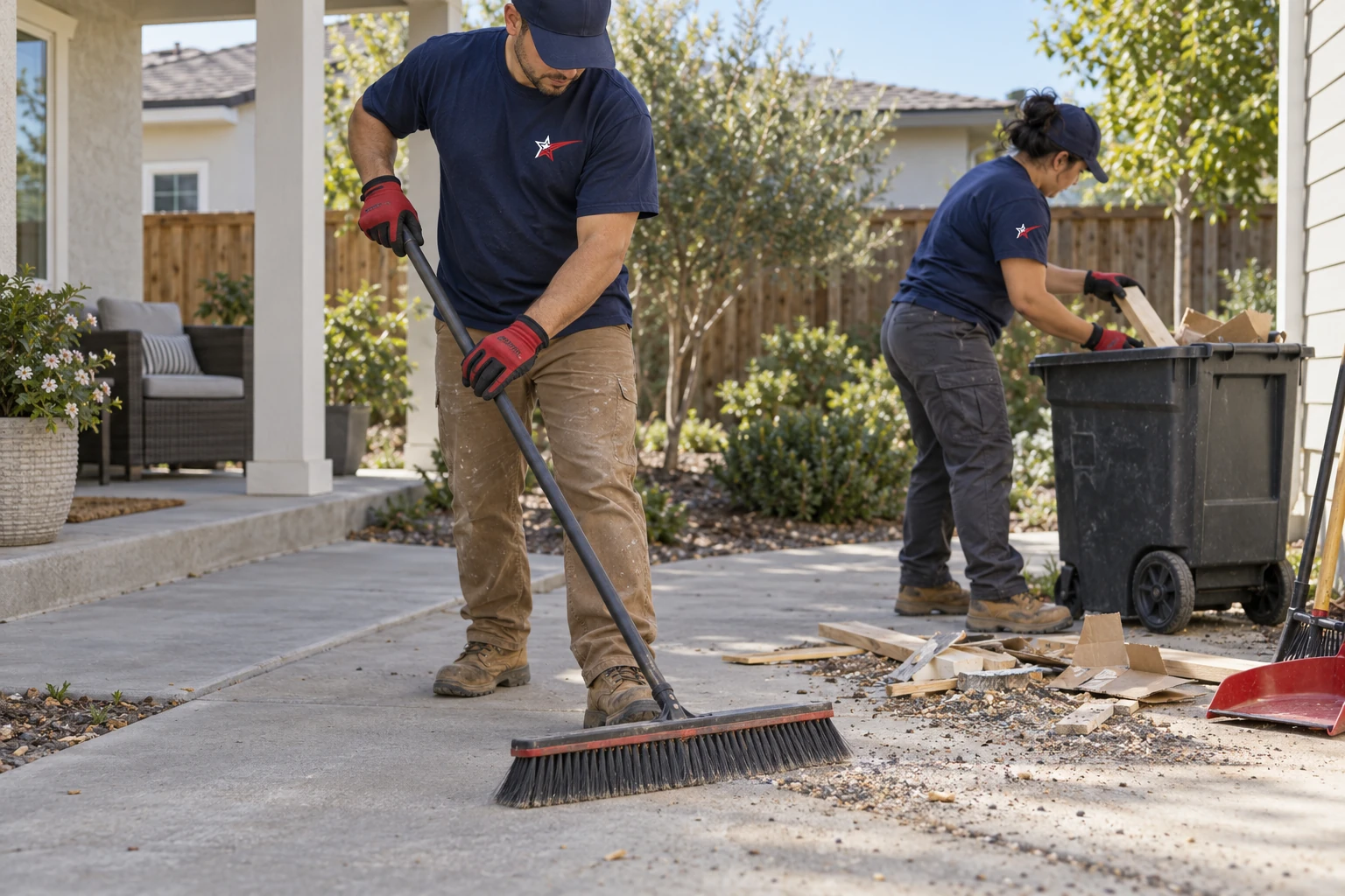 Site cleanup service illustration of debris collection and sweeping